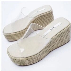 Zara Vinyl Jute Wedges size 38, approximately a 7.5. Never worn